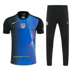 Atlético de Madrid Black & Blue with Fluid Wave Print Short Sleeve Tracksuit + B
