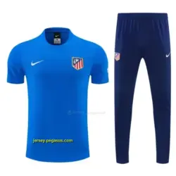 Atlético de Madrid Blue Short Sleeve Tracksuit + Navy Blue Long Pants