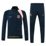 Barcelona Navy Blue & Pink Full Zipper Jacket Tracksuit + Long Pants