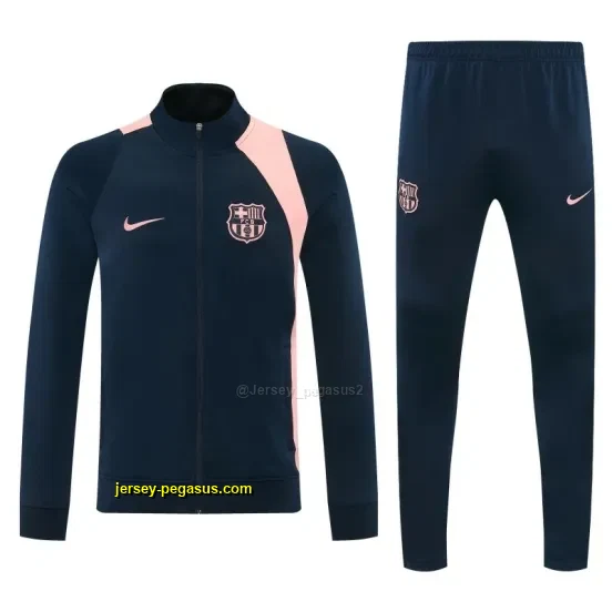 Barcelona Navy Blue & Pink Full Zipper Jacket Tracksuit + Long Pants