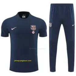 Barcelona Navy Blue Short Sleeve Tracksuit + Long Pants