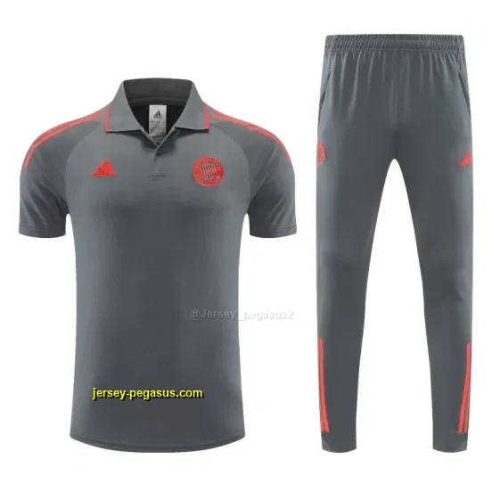 Bayern Munich Grey Polo Training Shirt + Long Pants Tracksuit
