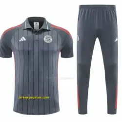 Bayern Munich Grey Stripes Polo Training Shirt + Long Pants Tracksuit