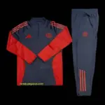 Bayern Munich Grey with Red Color Block Half Zipper Jacket Tracksuit +Long Pants