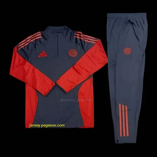Bayern Munich Grey with Red Color Block Half Zipper Jacket Tracksuit +Long Pants