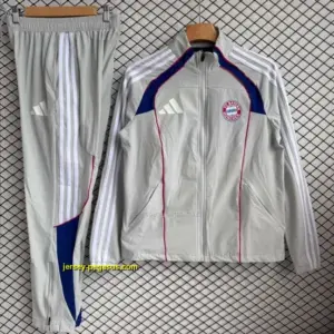 Bayern Munich Grey with Red Full zipper Jacket Tracksuit+ long pants