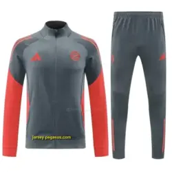 Bayern Munich Grey with Red Sleeves Half Zipper Jacket Tracksuit +Long Pants