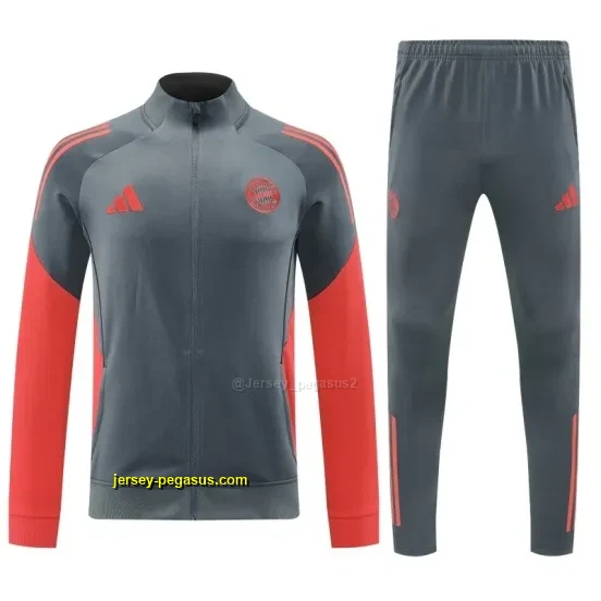 Bayern Munich Grey with Red Sleeves Half Zipper Jacket Tracksuit +Long Pants