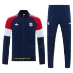 Bayern Munich Navy Blue & Red & White Full Zipper Jacket Tracksuit + Long Pants
