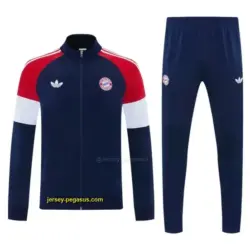 Bayern Munich Navy Blue & Red & White Full Zipper Jacket Tracksuit + Long Pants