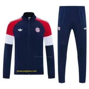 Bayern Munich Navy Blue & Red & White Full Zipper Jacket Tracksuit + Long Pants