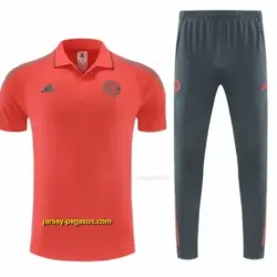 Bayern Munich Red Polo Training Shirt +Grey Long Pants Tracksuit