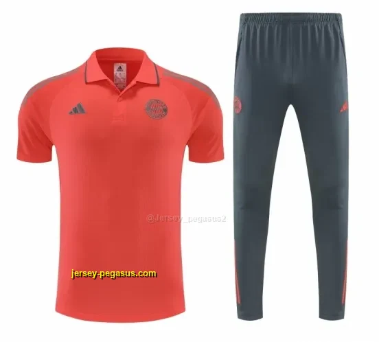 Bayern Munich Red Polo Training Shirt +Grey Long Pants Tracksuit
