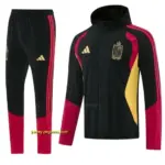Belgium Black Full Zipper Hooded Jacket Tracksuit + Long Pants