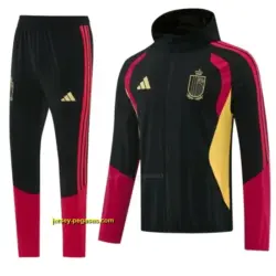 Belgium Black Full Zipper Hooded Jacket Tracksuit + Long Pants