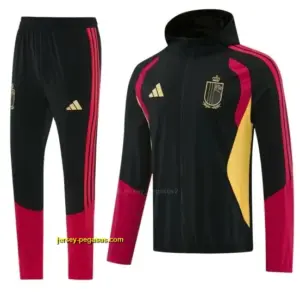 Belgium Black Full Zipper Hooded Jacket Tracksuit + Long Pants