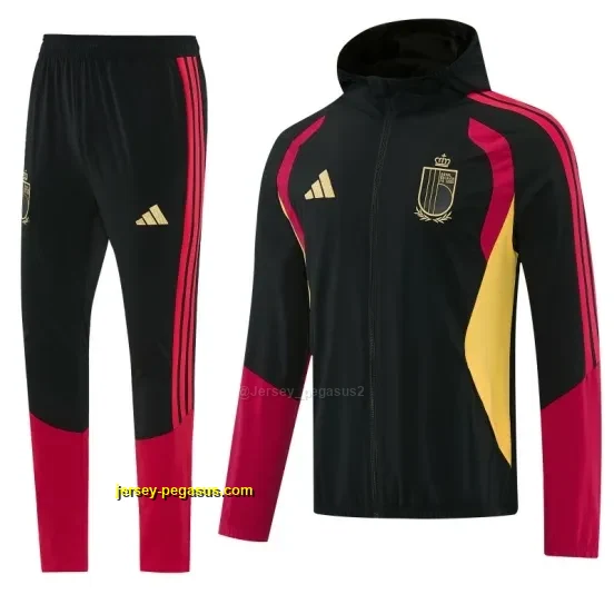 Belgium Black Full Zipper Hooded Jacket Tracksuit + Long Pants