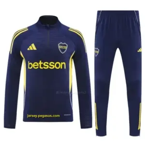 Boca Juniors Navy Blue with Yellow Stripes Half Zipper Jacket Tracksuit +Long Pa
