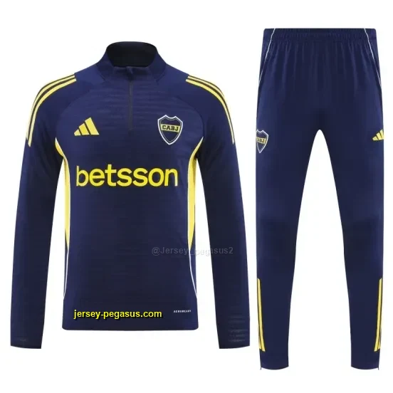Boca Juniors Navy Blue with Yellow Stripes Half Zipper Jacket Tracksuit +Long Pa