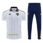 Boca White Stripes Polo Training Shirt + Long Pants Tracksuit