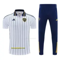 Boca White Stripes Polo Training Shirt + Long Pants Tracksuit