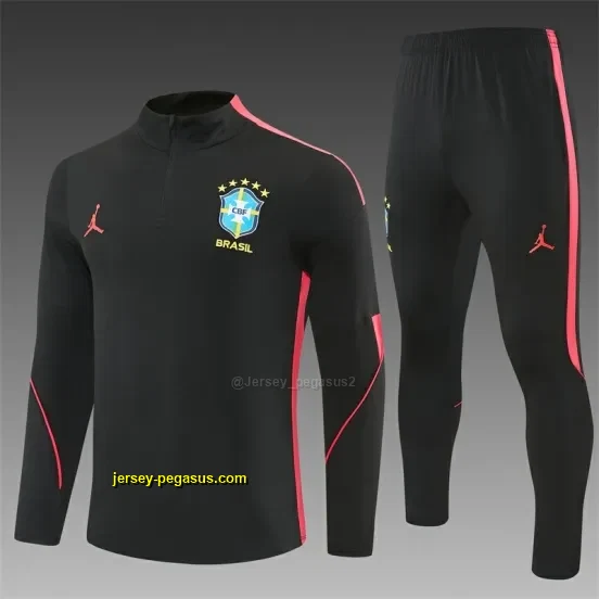 Brazil Black & Red Half Zipper Jacket Tracksuit + Long Pants
