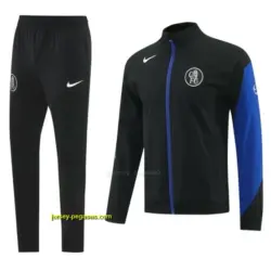 Chelsea Black Full Zipper Hooded Jacket Tracksuit + Long Pants