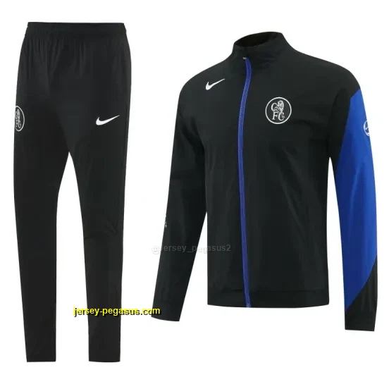 Chelsea Black Full Zipper Hooded Jacket Tracksuit + Long Pants