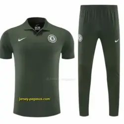 Chelsea Dark Green Polo Training Shirt + Long Pants Tracksuit