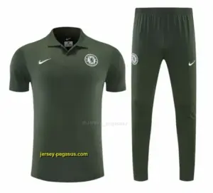 Chelsea Dark Green Polo Training Shirt + Long Pants Tracksuit