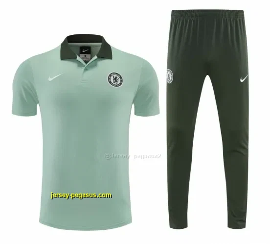 Chelsea Light Green Polo Training Shirt + Long Pants Tracksuit