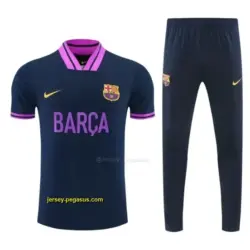 FC Barcelona Navy Blue with Purple Short Sleeve Tracksuit + Long Pants
