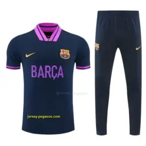 FC Barcelona Navy Blue with Purple Short Sleeve Tracksuit + Long Pants