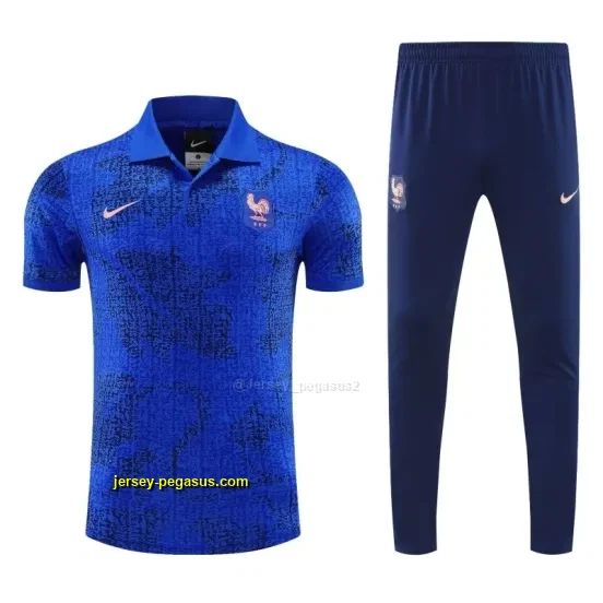 France Blue Polo Training Shirt + Long Pants Tracksuit