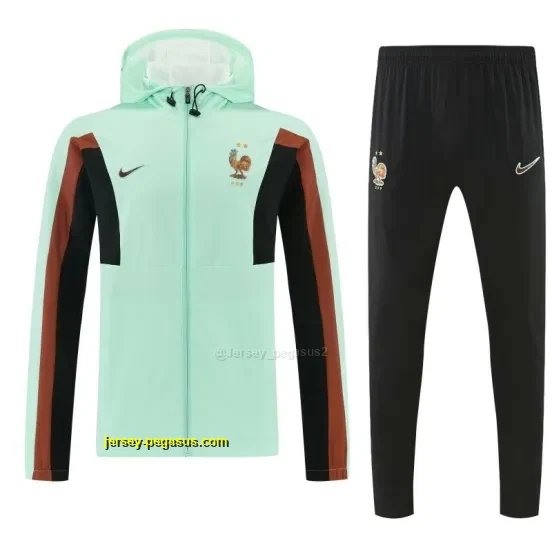 France Light Green Full Zipper Hooded Jacket Tracksuit + Long Pants