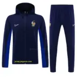 France Navy Blue Full Zipper Hooded Jacket Tracksuit + Long Pants