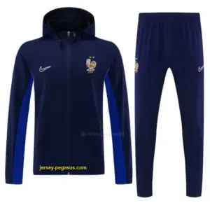 France Navy Blue Full Zipper Hooded Jacket Tracksuit + Long Pants