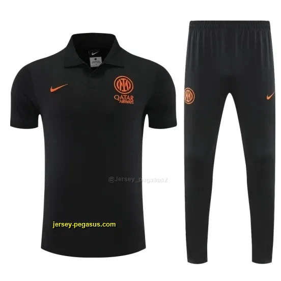 Inter Milan Black Polo Training Shirt + Long Pants Tracksuit