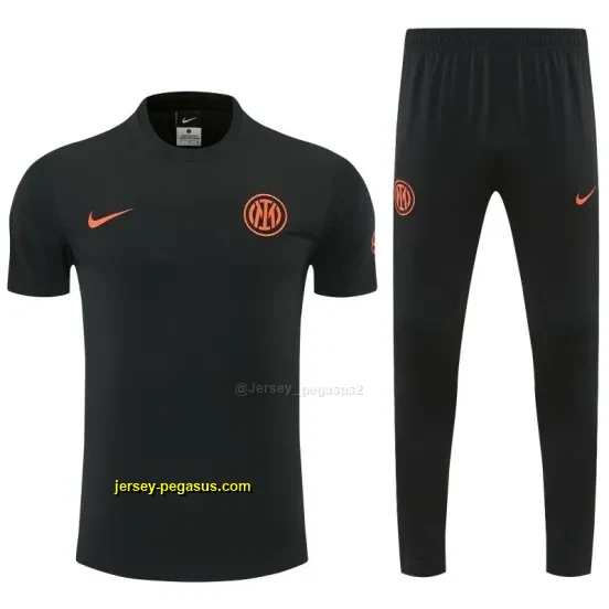 Inter Milan Black Short Sleeve Tracksuit + Long Pants
