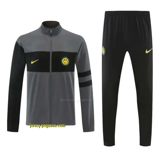 Inter Milan Grey & Black Full Zipper Jacket Tracksuit + Long Pants