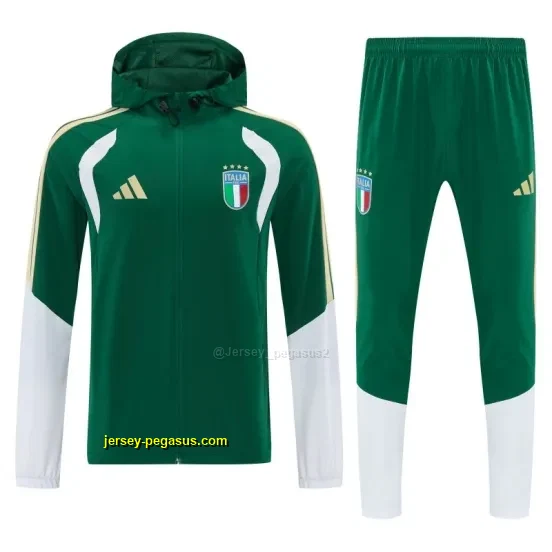 Italy Green Full Zipper Hooded Jacket Tracksuit + Long Pants