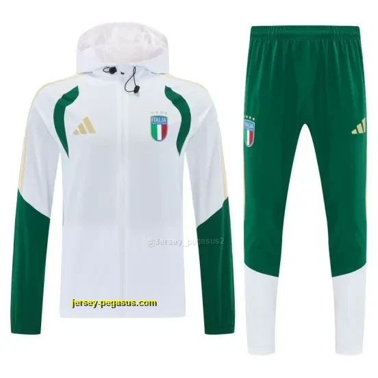 Italy White Full Zipper Hooded Jacket Tracksuit + Long Pants
