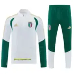 Italy White Half Zipper Jacket Tracksuit + Green Long Pants