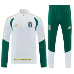 Italy White Half Zipper Jacket Tracksuit + Green Long Pants