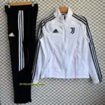 Juventus White with Black Full zipper Jacket Tracksuit+ long pants