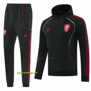 Liverpool Black Full Zipper Hooded Jacket Tracksuit + Long Pants