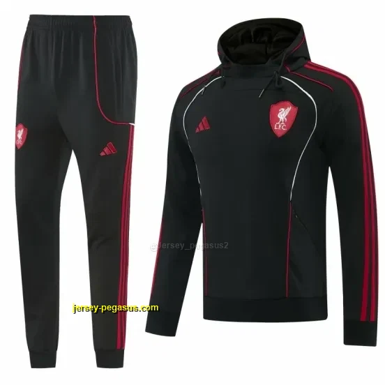 Liverpool Black Full Zipper Hooded Jacket Tracksuit + Long Pants