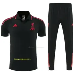 Liverpool Black Polo Training Shirt + Long Pants Tracksuit
