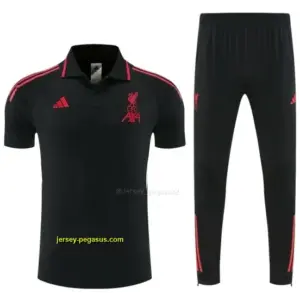 Liverpool Black Polo Training Shirt + Long Pants Tracksuit