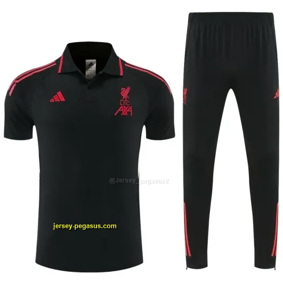 Liverpool Black Polo Training Shirt + Long Pants Tracksuit